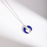 Lapiz Lazuli And Diamond Crescent Moon Necklace