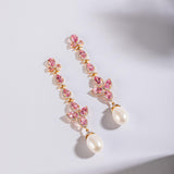 “The Rose” Diamond Spinel and Pearl Earrings Set