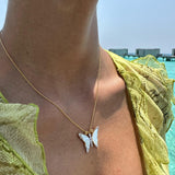 MOP Butterfly Pendant With Diamond In 18k