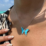 Turquoise And Diamond Butterfly Necklace