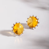 Citrine Cabochon and Diamond Earrings