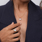 Ruby Border and Diamond Lock Necklace