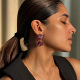 Two Tone Amethyst Cabochon and Diamond Earrings