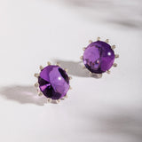 Amethyst Cabochon & Diamond Earrings