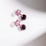 Two Tone Amethyst Cabochon and Diamond Earrings